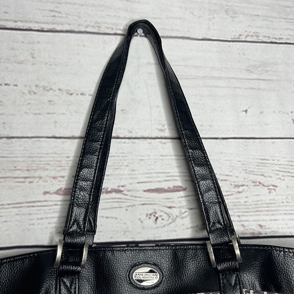 American Tourister Travel Bag Black Taupe Tan Floral Print Tote Bag Carryall! - Picture 5 of 11